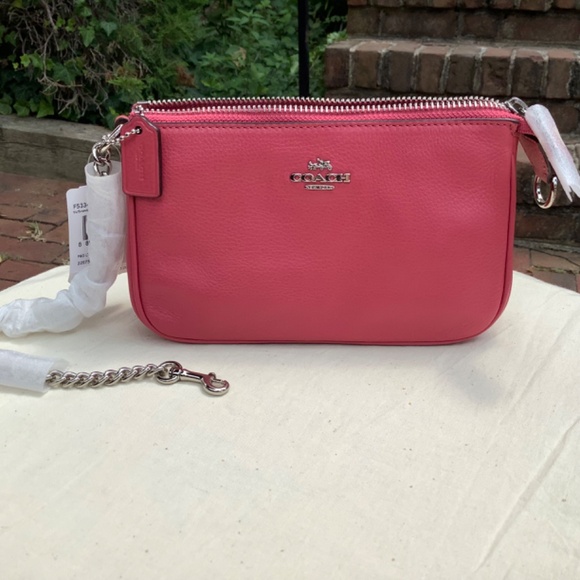 Coach Nolita 19 Leather Pouch Wristlet Strawberry with Silver Chain Hand… - Picture 3 of 13